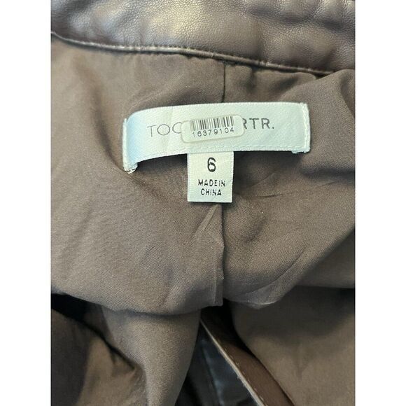 Toccin 6 Brown Faux Leather Shirt Dress Button Front Collared Mini Puff Slv - Picture 5 of 7